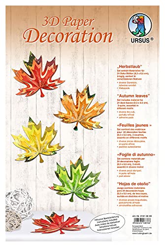 Ursus 21910099 - 3D Paper Dekoration Herbstlaub, Material für 24 Blätter, ca. 9,3 x 8,5 cm, 3 lagig, inklusive Bastelanleitung, ideal zum Dekorieren von Karten, Scrapbooking und Geschenken von Ursus