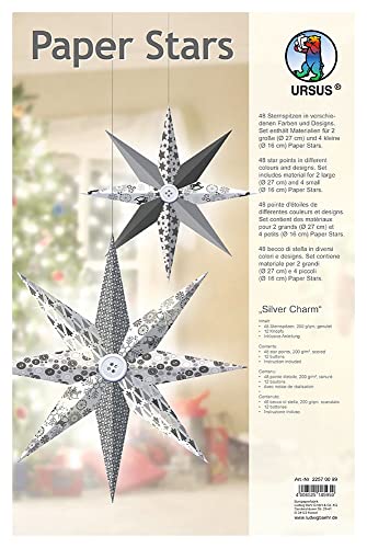 Ursus 22570099 - Paper Stars, silber/grau, Materialien für 2 große und 4 kleine Sterne, beidseitig bedruckt, teilweise folienveredelt, vorgestanzt und genutet, inklusive Bastelanleitung Ursus 22570099 - Paper Stars, silber/grau, Materialien für 2 große und 4 kleine Sterne, beidseitig bedruckt, teilweise folienveredelt, vorgestanzt und genutet, inklusive Bastelanleitung von Ursus