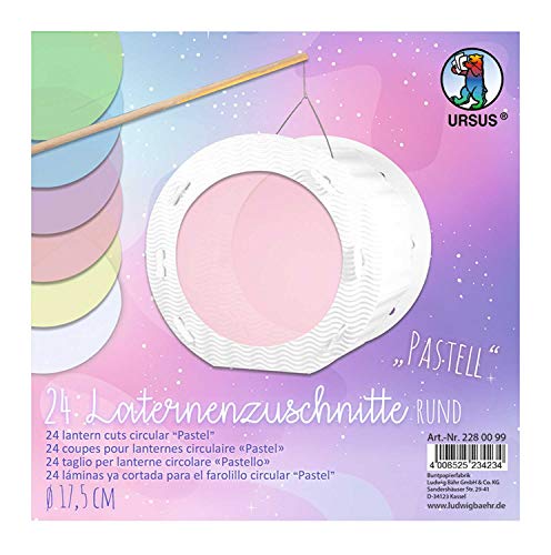 Ursus 2280099 - Laternenzuschnitte, pastell, Durchmesser von ca. 17,5 cm, 24 runde Zuschnitte aus Transparentpapier 115 g/qm in 6 Farben, einseitig bedruckt, ideal für den nächsten Laternenlauf Ursus 2280099 - Laternenzuschnitte, pastell, Durchmesser von ca. 17,5 cm, 24 runde Zuschnitte aus Transparentpapier 115 g/qm in 6 Farben, einseitig bedruckt, ideal für den nächsten Laternenlauf von Ursus