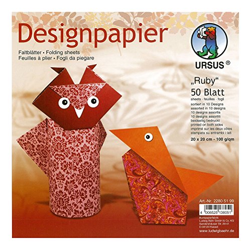 Ursus 22805199 - Designpapier Ruby, 50 Blatt in 10 verschiedenen Motiven, ca. 20 x 20 cm, 100 g/qm, beidseitig bedruckt, ideal zum Falten von kreativen Origami Tieren Ursus 22805199 - Designpapier Ruby, 50 Blatt in 10 verschiedenen Motiven, ca. 20 x 20 cm, 100 g/qm, beidseitig bedruckt, ideal zum Falten von kreativen Origami Tieren von Ursus