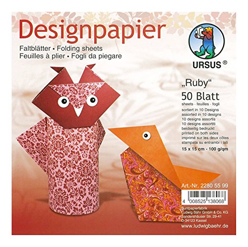 Ursus 22805599 - Designpapier Ruby, 50 Blatt in 10 verschiedenen Motiven, ca. 15 x 15 cm, 100 g/qm, beidseitig bedruckt, ideal zum Falten von kreativen Origami Tieren Ursus 22805599 - Designpapier Ruby, 50 Blatt in 10 verschiedenen Motiven, ca. 15 x 15 cm, 100 g/qm, beidseitig bedruckt, ideal zum Falten von kreativen Origami Tieren von Ursus