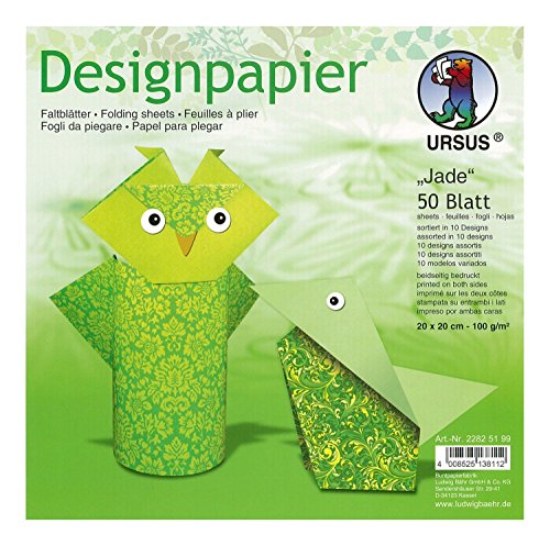 Ursus 22825199 Designpapier Jade, 50 Blatt in 10 verschiedenen Motiven, ca. 20 x 20 cm, 100 g/qm, beidseitig bedruckt, ideal zum Falten von kreativen Origami Tieren Ursus 22825199 Designpapier Jade, 50 Blatt in 10 verschiedenen Motiven, ca. 20 x 20 cm, 100 g/qm, beidseitig bedruckt, ideal zum Falten von kreativen Origami Tieren von Ursus