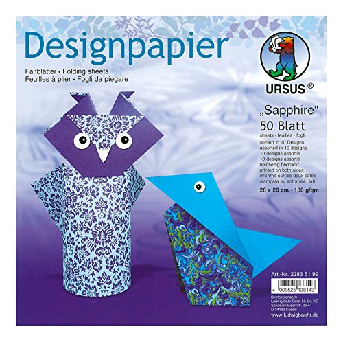 Ursus 22835199 - Designpapier Sapphire, 50 Blatt in 10 verschiedenen Motiven, ca. 20 x 20 cm, 100 g/qm, beidseitig bedruckt, ideal zum Falten von kreativen Origami Tieren Ursus 22835199 - Designpapier Sapphire, 50 Blatt in 10 verschiedenen Motiven, ca. 20 x 20 cm, 100 g/qm, beidseitig bedruckt, ideal zum Falten von kreativen Origami Tieren von Ursus