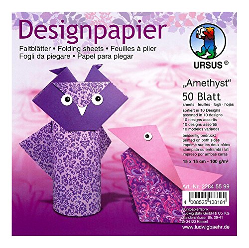 Ursus 22845599 - Designpapier Amethyst, 50 Blatt in 10 verschiedenen Motiven, ca. 15 x 15 cm, 100 g/qm, beidseitig bedruckt, ideal zum Falten von kreativen Origami Tieren Ursus 22845599 - Designpapier Amethyst, 50 Blatt in 10 verschiedenen Motiven, ca. 15 x 15 cm, 100 g/qm, beidseitig bedruckt, ideal zum Falten von kreativen Origami Tieren von Ursus