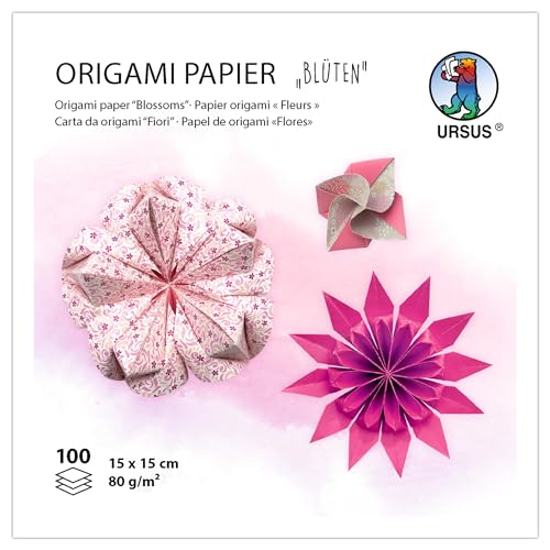 Ursus 2298 55 01 - Origami Papier "Blüten", Rosa/Orange, 100 Blatt, 80 g/m², 15 x 15 cm, 7 Motive sortiert, beidseitig bedruckt, mit Faltanleitung, Faltpapier zum Basteln, DIY & Deko Ursus 2298 55 01 - Origami Papier "Blüten", Rosa/Orange, 100 Blatt, 80 g/m², 15 x 15 cm, 7 Motive sortiert, beidseitig bedruckt, mit Faltanleitung, Faltpapier zum Basteln, DIY & Deko von Ursus