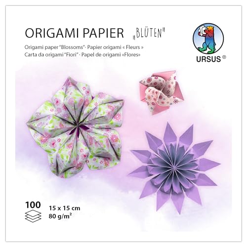 Ursus 2298 55 02 - Origami Papier "Blüten", Lila/Rosa, 100 Blatt, 80 g/m², 15 x 15 cm, 7 Motive sortiert, beidseitig bedruckt, mit Faltanleitung, Faltpapier zum Basteln, DIY & Deko Ursus 2298 55 02 - Origami Papier "Blüten", Lila/Rosa, 100 Blatt, 80 g/m², 15 x 15 cm, 7 Motive sortiert, beidseitig bedruckt, mit Faltanleitung, Faltpapier zum Basteln, DIY & Deko von Ursus