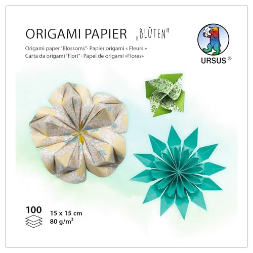 Ursus 2298 55 04 - Origami Papier "Blüten", Blau/Grün, 100 Blatt, 80 g/m², 15 x 15 cm, 7 Motive sortiert, beidseitig bedruckt, mit Faltanleitung, Faltpapier zum Basteln, DIY & Deko Ursus 2298 55 04 - Origami Papier "Blüten", Blau/Grün, 100 Blatt, 80 g/m², 15 x 15 cm, 7 Motive sortiert, beidseitig bedruckt, mit Faltanleitung, Faltpapier zum Basteln, DIY & Deko von Ursus