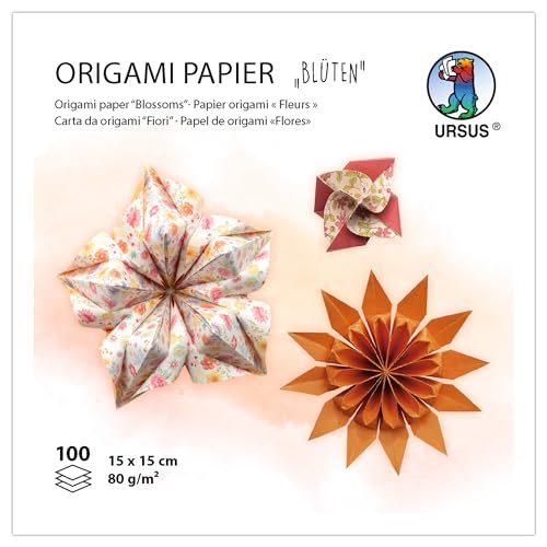 Ursus 2298 55 05 - Origami Papier "Blüten", Orange/Rosa, 100 Blatt, 80 g/m², 15 x 15 cm, 7 Motive sortiert, beidseitig bedruckt, mit Faltanleitung, Faltpapier zum Basteln, DIY & Deko Ursus 2298 55 05 - Origami Papier "Blüten", Orange/Rosa, 100 Blatt, 80 g/m², 15 x 15 cm, 7 Motive sortiert, beidseitig bedruckt, mit Faltanleitung, Faltpapier zum Basteln, DIY & Deko von Ursus