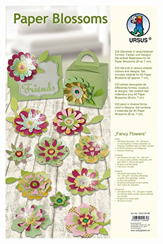 Ursus 23230099 - Paper Blossoms Fancy Flowers, Material für 40 Papierblüten, Durchmesser ca. 7 cm, beidseitig bedruckt, Perleffekt oder mit Glitter veredelt, inklusive Schmucksteine und Halbperlen von Ursus