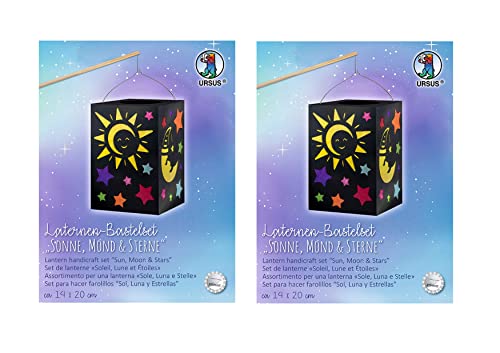 Ursus 2370099 - Laternen Bastelset Sonne, Mond & Sterne, ca. 14 x 20 cm, Set mit Rohling, Laternendeckel und -boden aus schwarzem Fotokarton, Trageb?gel und Bastelanleitung (2er Pack) von Ursus