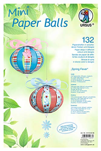 Ursus 24190099 - Designstreifen Mini Paper Balls Spring Fever, 132 Streifen und Zubehör für 12 Dekokugeln von Ursus