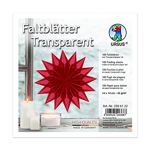URSUS 2506122 Faltblätter aus rotem Transparentpapier, ca. 14 x 14 cm, 42 g/m², 100 Blatt, zum Falten von transparent schimmernden Figuren, bunt URSUS 2506122 Faltblätter aus rotem Transparentpapier, ca. 14 x 14 cm, 42 g/m², 100 Blatt, zum Falten von transparent schimmernden Figuren, bunt von Ursus