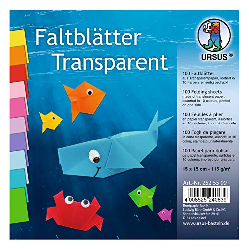 Ursus 2525599 - Transparentpapier Faltblätter 115 g, ca. 15 x 15 cm, 100 Blatt sortiert in 10 verschiedenen Farben, einseitig bedruckt Ursus 2525599 - Transparentpapier Faltblätter 115 g, ca. 15 x 15 cm, 100 Blatt sortiert in 10 verschiedenen Farben, einseitig bedruckt von Ursus