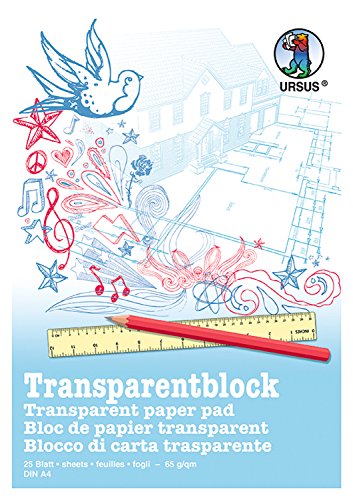 Ursus 2734600 - Transparentblock, DIN A4, 65 g/qm, 25 Blatt, aus holzfreiem, weißem Transparentpapier, mit einem Blatt Millimeterpapier, geeignet für technische Zeichnungen von Ursus