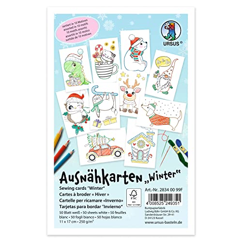 Ursus 28340099F - Ausnähkarten für Kinder, 50 weiße Stickkarten mit 10 vorgedruckten Winter-Motiven, ca. 11 x 17 cm groß, zum Aussticken und Ausmalen Ursus 28340099F - Ausnähkarten für Kinder, 50 weiße Stickkarten mit 10 vorgedruckten Winter-Motiven, ca. 11 x 17 cm groß, zum Aussticken und Ausmalen von Ursus