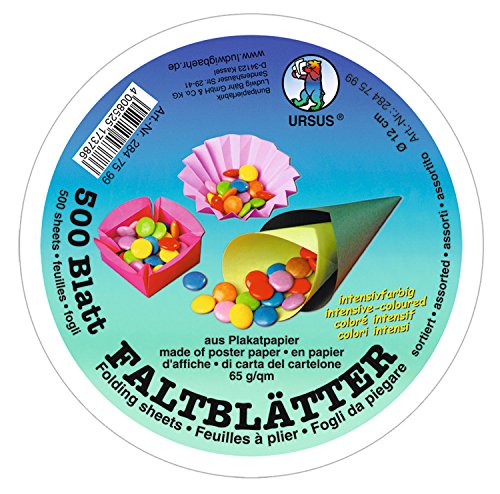 Ursus 2847599 Faltblätter intensiv, Durchmesser ca. 12 cm, 65 g/qm, 500 Blatt in 10 verschiedenen Farben, aus Plakatpapier, durchgefärbt, ideale Grundlage für kreative Bastelarbeiten Ursus 2847599 Faltblätter intensiv, Durchmesser ca. 12 cm, 65 g/qm, 500 Blatt in 10 verschiedenen Farben, aus Plakatpapier, durchgefärbt, ideale Grundlage für kreative Bastelarbeiten von Ursus
