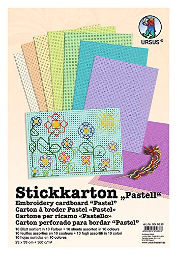 Ursus 3040099 - Strickkarton Pastell, aus durchgefärbtem Fotokarton 300 g/m², ca. 23 x 33 cm, 10 Blatt in 10 verschiedenen Farben, hohe Farbbrillianz und Lichtbeständigkeit, aus Frischzellulose von Ursus