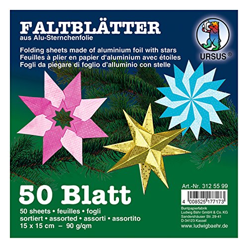 Ursus 3125599 - Faltblätter Alu mit Sternchen, ca. 15 x 15 cm, 90 g/qm, 50 Blatt in 10 verschiedenen Farben, beidseitig bedruckt, mit Sternchenprägung, ideale Grundlage für kreative Bastelarbeiten Ursus 3125599 - Faltblätter Alu mit Sternchen, ca. 15 x 15 cm, 90 g/qm, 50 Blatt in 10 verschiedenen Farben, beidseitig bedruckt, mit Sternchenprägung, ideale Grundlage für kreative Bastelarbeiten von Ursus