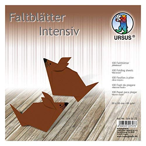 Ursus 3145172 - Faltblätter Uni intensiv, mittelbraun, ca. 20 x 20 cm, 65 g/qm, 100 Blatt, aus Plakatpapier, durchgefärbt, für kleine und große Origami Künstler, ideal für vielseitige Bastelarbeiten von Ursus