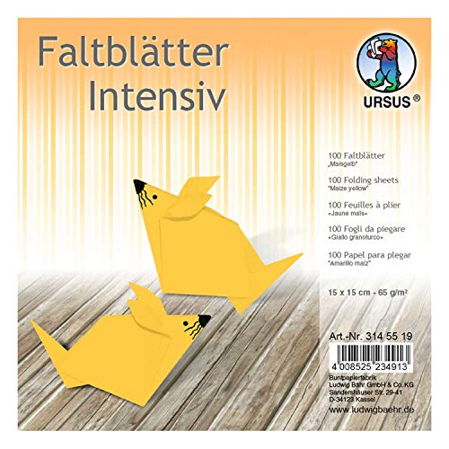 Ursus 3145519 - Faltblätter Uni intensiv, maisgelb, ca. 15 x 15 cm, 65 g/qm, 100 Blatt, aus Plakatpapier, durchgefärbt, für kleine und große Origami Künstler, ideal für vielseitige Bastelarbeiten Ursus 3145519 - Faltblätter Uni intensiv, maisgelb, ca. 15 x 15 cm, 65 g/qm, 100 Blatt, aus Plakatpapier, durchgefärbt, für kleine und große Origami Künstler, ideal für vielseitige Bastelarbeiten von Ursus