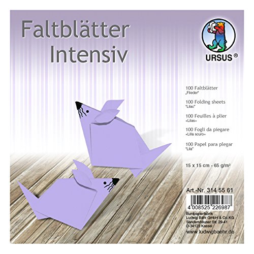 Ursus 3145561 - Faltblätter Uni intensiv, flieder, ca. 15 x 15 cm, 65 g/qm, 100 Blatt, aus Plakatpapier, durchgefärbt, für kleine und große Origami Künstler, ideal für vielseitige Bastelarbeiten von Ursus
