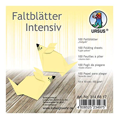 Ursus 3146817 - Faltblätter Uni intensiv, hellgelb, ca. 10 x 10 cm, 65 g/qm, 100 Blatt, aus Plakatpapier, durchgefärbt, für kleine und große Origami Künstler, ideal für vielseitige Bastelarbeiten Ursus 3146817 - Faltblätter Uni intensiv, hellgelb, ca. 10 x 10 cm, 65 g/qm, 100 Blatt, aus Plakatpapier, durchgefärbt, für kleine und große Origami Künstler, ideal für vielseitige Bastelarbeiten von Ursus