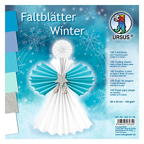 Ursus 3225199 - Faltblätter Winter, aus Tonzeichenpapier 130 g/qm, 100 Blatt in 6 Farben, ca. 20 x 20 cm, durchgefärbt, hohe Farbbrillanz und Lichtbeständigkeit, ideal für schöne Faltfiguren von Ursus