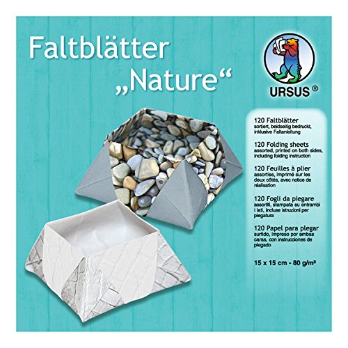 Ursus 3265599 - Faltblätter Nature, 80 g/qm, ca. 15 x 15 cm, 120 Blatt in 10 verschiedenen Designs, beidseitig bedruckt, inklusive Faltanleitung, ideale Grundlage für kreative Bastelarbeiten von Ursus