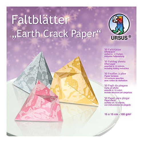 Ursus 3335599 - Faltblätter Earth Crack Paper, 100 g/qm, ca. 15 x 15 cm, 50 Blatt in 10 Farben, Effektpapier, beidseitig bedruckt, inklusive Faltanleitung, ideal für kreative Bastelarbeiten von Ursus