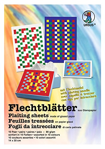 Ursus 3340099 - Flechtblätter, 80 g/qm, ca. 14 x 20 cm, 10 Paar in 10 verschiedenen Farben, aus ungummiertem Glanzpapier, 10 mm Schnittbreite, zum Flechten von beeindruckenden Mustern, Mittel Ursus 3340099 - Flechtblätter, 80 g/qm, ca. 14 x 20 cm, 10 Paar in 10 verschiedenen Farben, aus ungummiertem Glanzpapier, 10 mm Schnittbreite, zum Flechten von beeindruckenden Mustern, Mittel von Ursus