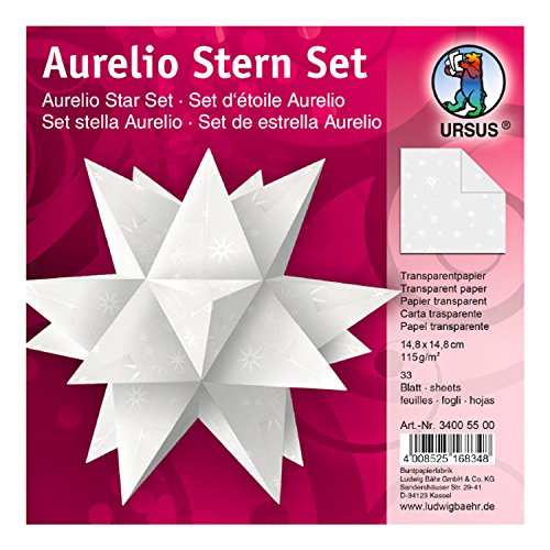 Ursus 34005500 - Faltblätter Aurelio Stern White Line, Sterne, 33 Blatt, aus Transparentpapier 115 g/qm, ca. 14,8 x 14,8 cm, einseitig bedruckt, ideal als Weihnachtsdeko von Ursus