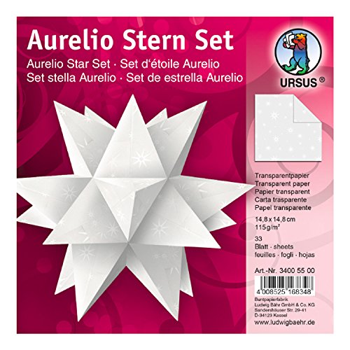 Ursus 34005500 - Faltblätter Aurelio Stern White Line, Sterne, 33 Blatt, aus Transparentpapier 115 g/qm, ca. 14,8 x 14,8 cm, einseitig bedruckt, ideal als Weihnachtsdeko von Ursus