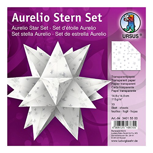 Ursus 34015500 - Faltblätter Aurelio Stern Silver Stars, weiß / silber, 33 Blatt, aus Transparentpapier 115 g/qm, ca. 14,8 x 14,8 cm, einseitig bedruckt, ideal als Weihnachtsdeko von Ursus