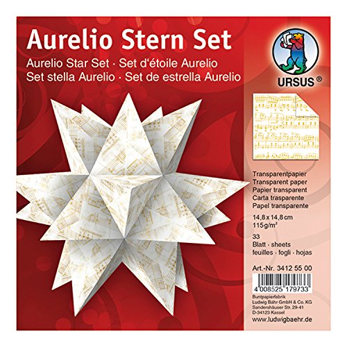 Ursus 34125500 - Faltblätter Aurelio Stern Noten, gold, 33 Blatt, aus Transpatentpapier 115 g/qm, ca. 14,8 x 14,8 cm, einseitig bedruckt, ideal als Weihnachtsdeko Ursus 34125500 - Faltblätter Aurelio Stern Noten, gold, 33 Blatt, aus Transpatentpapier 115 g/qm, ca. 14,8 x 14,8 cm, einseitig bedruckt, ideal als Weihnachtsdeko von Ursus