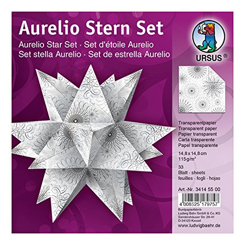 Ursus 34145500 - Faltblätter Aurelio Stern Spiralornament, Transparentpapier, 14,8 x 14,8 cm, weiß von Ursus