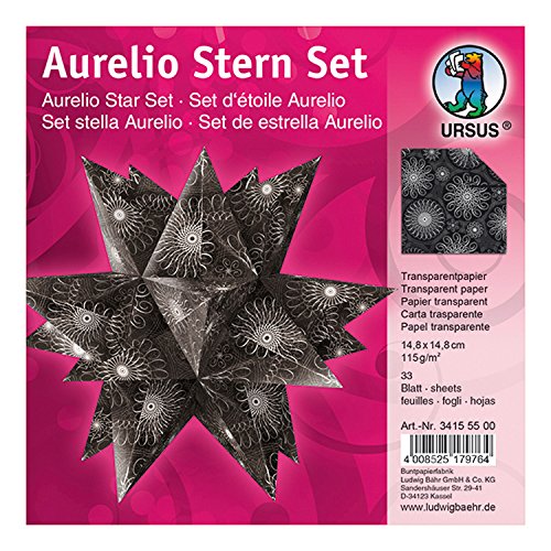 Ursus 34155500 - Faltblätter Aurelio Stern Black & White, Spiralornament, 33 Blatt, aus Transpatentpapier 115 g/qm, ca. 14,8 x 14,8 cm, einseitig bedruckt, ideal als Weihnachtsdeko von Ursus