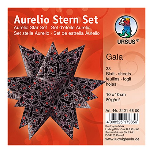 Ursus 34216800 - Faltblätter Aurelio Stern Gala, schwarz / rosa / rot, 33 Blatt, aus Papier 80 g/qm, ca. 10 x 10 cm, beidseitig bedruckt, ideal als Weihnachtsdeko von Ursus