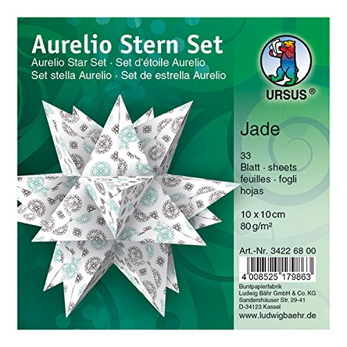 Ursus 34226800 - Faltblätter Aurelio Stern Jade, weiß / schwarz / türkis, 33 Blatt, aus Papier 80 g/qm, ca. 10 x 10 cm, beidseitig bedruckt, ideal als Weihnachtsdeko von Ursus