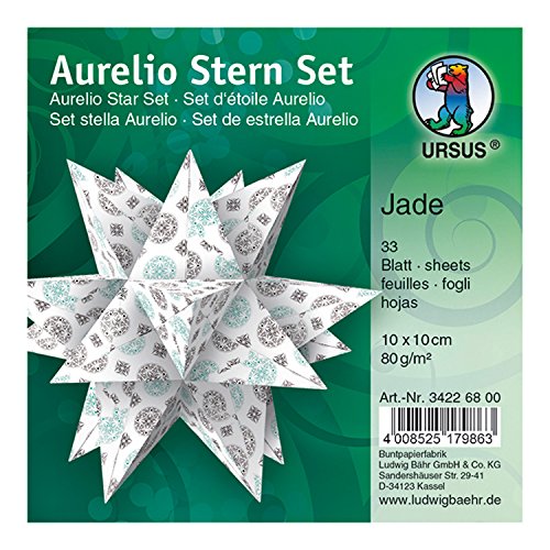 Ursus 34226800 - Faltblätter Aurelio Stern Jade, weiß / schwarz / türkis, 33 Blatt, aus Papier 80 g/qm, ca. 10 x 10 cm, beidseitig bedruckt, ideal als Weihnachtsdeko Ursus 34226800 - Faltblätter Aurelio Stern Jade, weiß / schwarz / türkis, 33 Blatt, aus Papier 80 g/qm, ca. 10 x 10 cm, beidseitig bedruckt, ideal als Weihnachtsdeko von Ursus