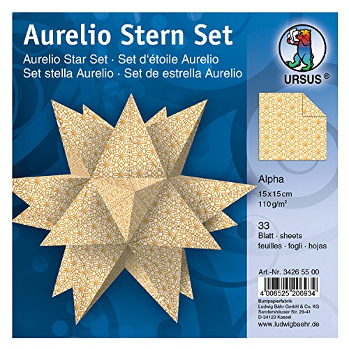 Ursus 34265500 - Faltblätter Aurelio Stern Alpha, weiß / gold, 33 Blatt, aus Shimmer Papier 110 g/qm, ca. 15 x 15 cm, Vorderseite mit Veredelung, ideal als Weihnachtsdeko Ursus 34265500 - Faltblätter Aurelio Stern Alpha, weiß / gold, 33 Blatt, aus Shimmer Papier 110 g/qm, ca. 15 x 15 cm, Vorderseite mit Veredelung, ideal als Weihnachtsdeko von Ursus