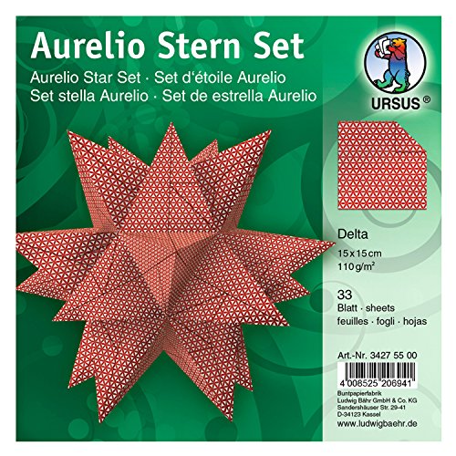 Ursus 34275500 - Faltblätter Aurelio Stern Delta, weiß / rot, 33 Blatt, aus Shimmer Papier 110 g/qm, ca. 15 x 15 cm, Vorderseite mit Veredelung, ideal als Weihnachtsdeko Ursus 34275500 - Faltblätter Aurelio Stern Delta, weiß / rot, 33 Blatt, aus Shimmer Papier 110 g/qm, ca. 15 x 15 cm, Vorderseite mit Veredelung, ideal als Weihnachtsdeko von Ursus
