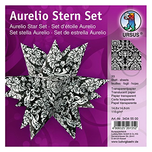 Ursus 34345500 - Faltblätter Aurelio Stern Black & White, Wappen, 33 Blatt, aus Transparentpapier 115 g/qm, ca. 14,8 x 14,8 cm, einseitig bedruckt, ideal als Weihnachtsdeko Ursus 34345500 - Faltblätter Aurelio Stern Black & White, Wappen, 33 Blatt, aus Transparentpapier 115 g/qm, ca. 14,8 x 14,8 cm, einseitig bedruckt, ideal als Weihnachtsdeko von Ursus