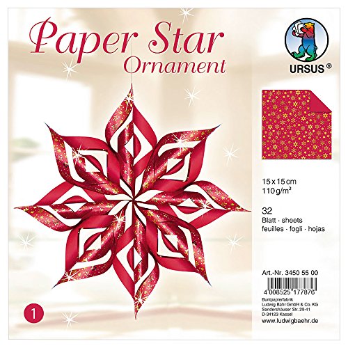 Ursus 34505500 - Paper Star Ornament 1, 4 Sterne, ca. 40 x 40 cm, rot von Ursus