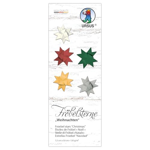 Ursus 3512 00 99 - Fröbelsterne "Weihnachten", 130 g/m² aus Tonzeichenpapier, 80 Faltstreifen, Größe 1 x 50 cm, Ø 4,3 cm, 5 Farben, mit Bastelanleitung, DIY Bastelpapier zum falten Ursus 3512 00 99 - Fröbelsterne "Weihnachten", 130 g/m² aus Tonzeichenpapier, 80 Faltstreifen, Größe 1 x 50 cm, Ø 4,3 cm, 5 Farben, mit Bastelanleitung, DIY Bastelpapier zum falten von Ursus