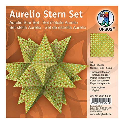 Ursus 35615551 - Faltblätter Aurelio Stern Paradiso, hellgrün, 33 Blatt, aus Transparentpapier 115 g/qm, ca. 14,8 x 14,8 cm, einseitig bedruckt, ideal als Weihnachtsdeko Ursus 35615551 - Faltblätter Aurelio Stern Paradiso, hellgrün, 33 Blatt, aus Transparentpapier 115 g/qm, ca. 14,8 x 14,8 cm, einseitig bedruckt, ideal als Weihnachtsdeko von Ursus