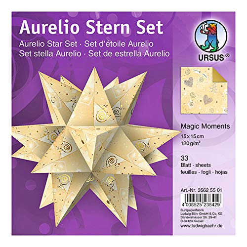 Ursus 35625501 - Faltblätter Aurelio Stern Magic Moments Star Night, chamois / gold, 33 Blatt, aus Kreativpapier 120 g/qm, ca. 15 x 15 cm, beidseitig bedruckt, mit Veredelung, ideal als Weihnachtsdeko Ursus 35625501 - Faltblätter Aurelio Stern Magic Moments Star Night, chamois / gold, 33 Blatt, aus Kreativpapier 120 g/qm, ca. 15 x 15 cm, beidseitig bedruckt, mit Veredelung, ideal als Weihnachtsdeko von Ursus
