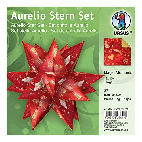Ursus 35625502 - Faltblätter Aurelio Stern Magic Moments Star Night, rot / gold, 33 Blatt, aus Kreativpapier 120 g/qm, ca. 15 x 15 cm, beidseitig bedruckt, mit Veredelung, ideal als Weihnachtsdeko Ursus 35625502 - Faltblätter Aurelio Stern Magic Moments Star Night, rot / gold, 33 Blatt, aus Kreativpapier 120 g/qm, ca. 15 x 15 cm, beidseitig bedruckt, mit Veredelung, ideal als Weihnachtsdeko von Ursus