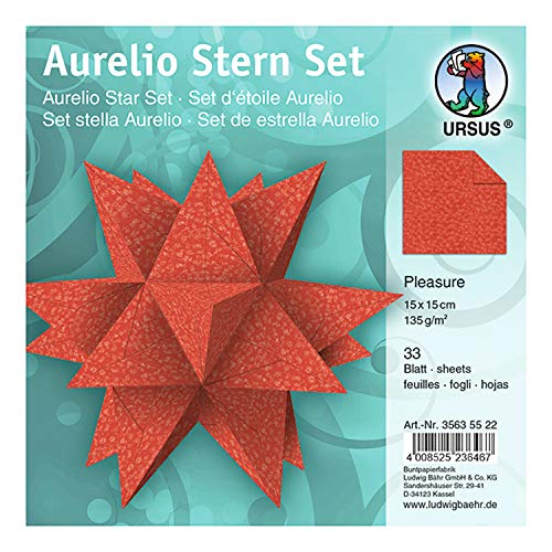 Ursus 35635522 - Faltblätter Aurelio Stern Pleasure, rubinrot, 33 Blatt, aus Papier 135 g/qm, ca. 15 x 15 cm, beidseitig bedruckt, ideal als Weihnachtsdeko von Ursus