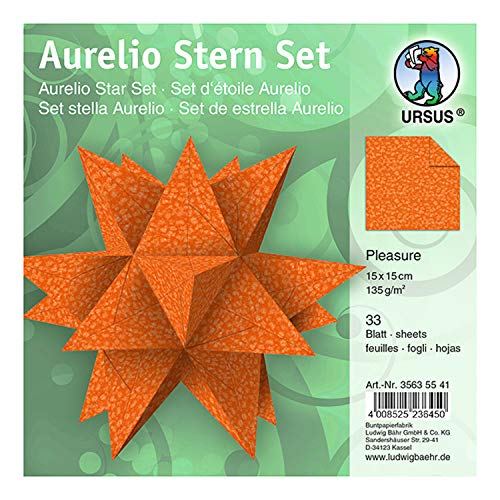 Ursus 35635541 - Faltblätter Aurelio Stern Pleasure, orange, 33 Blatt, aus Papier 135 g/qm, ca. 15 x 15 cm, beidseitig bedruckt, ideal als Weihnachtsdeko von Ursus