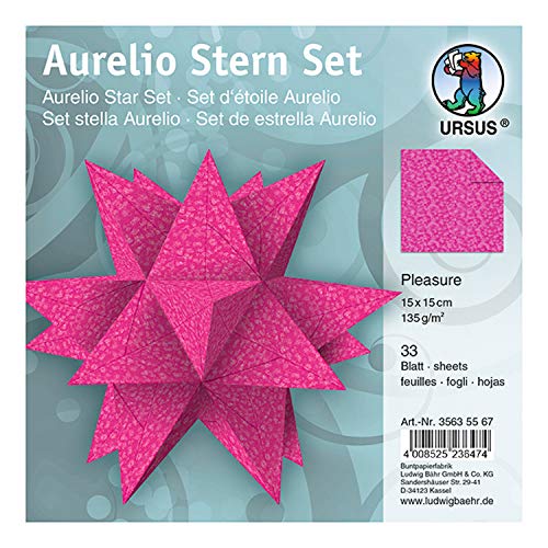 Ursus 35635567 - Faltblätter Aurelio Stern Pleasure, eosin, 33 Blatt, aus Papier 135 g/qm, ca. 15 x 15 cm, beidseitig bedruckt, ideal als Weihnachtsdeko von Ursus